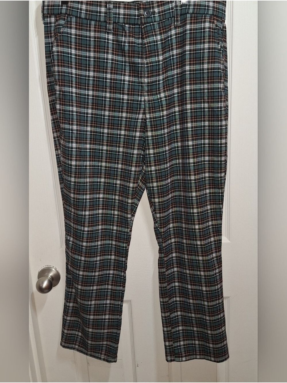 American Eagle Outfitters Plaid Skinny Pants Green Rust Black White 16